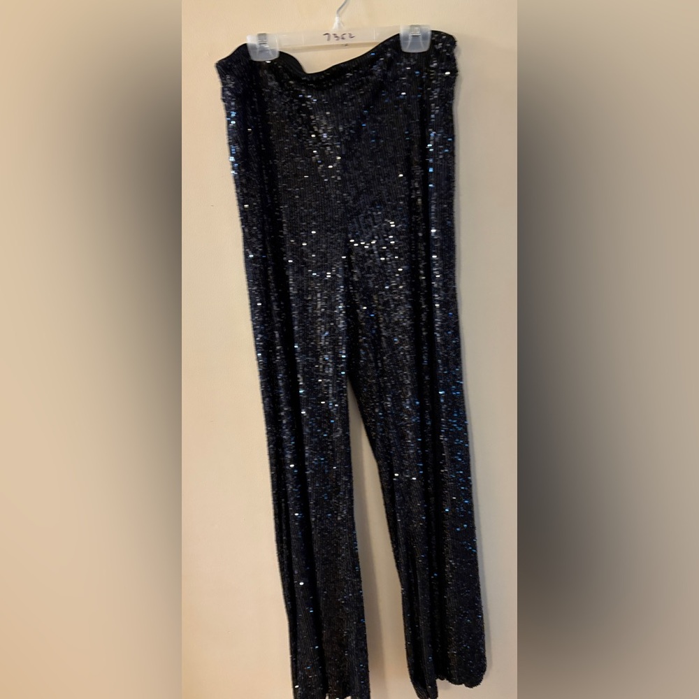 Joseph Ribkoff Black Sequin Pants -semi-sheer - wide leg -NWT - sz 14